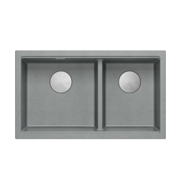 QUADRON | LOGAN 120 | granitowy zlewozmywak kuchenny SILVER STONE + STAL | wymiar: 76 x 45 x 23,5 cm | 2-komorowy wpuszczany | podbudowa szafki od: 80 cm HQL7645U5BSI