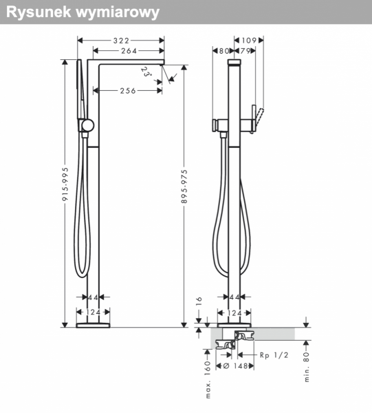 Hansgrohe Tecturis E Jednouchwytowa bateria wannowa wolnostojąca brąz szczotkowany 73445140