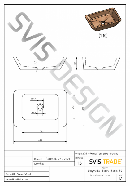 S.V.I.S. Design UMYWALKA 50 CM TERRA BUK LAKIER PÓŁMATOWY NATURALNY