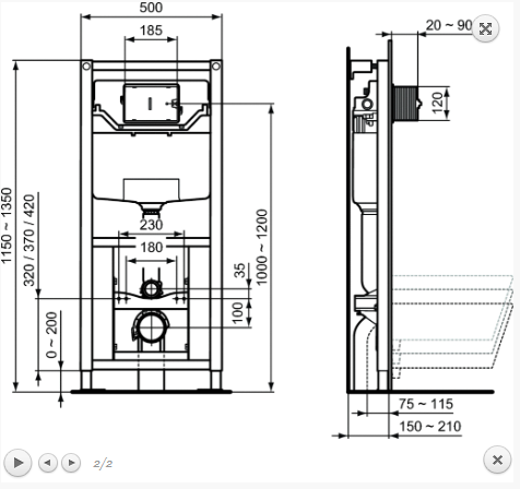 Ideal Standard prosys stelaż wc ścienny 120 m 3h R009567