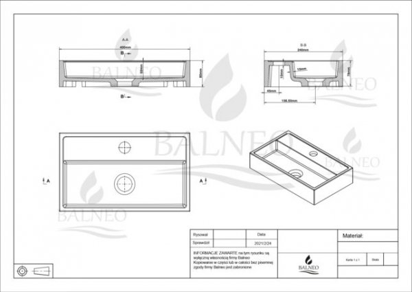 Balneo Viki Umywalka nablatowa 40 x 24 biała z konglomeratu I0101010202-2