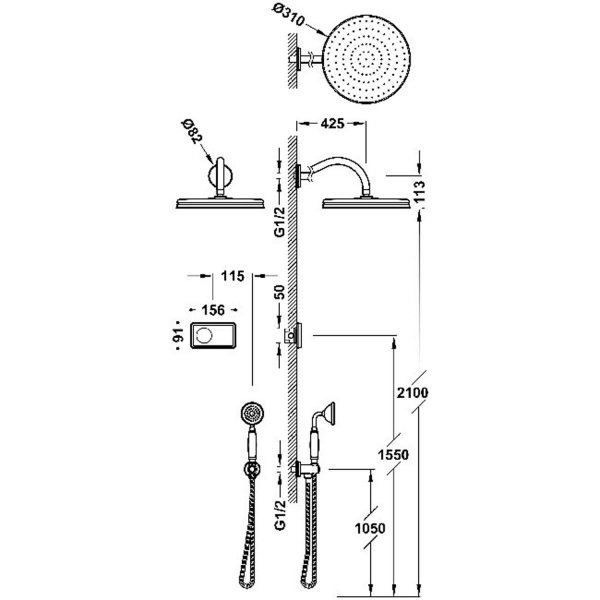 TRES CLASIC Zestaw elektronicznej baterii termostatycznej podtynkowej 2-drożnej Shower Technology Blue Edition prysznicowej 09226201OR