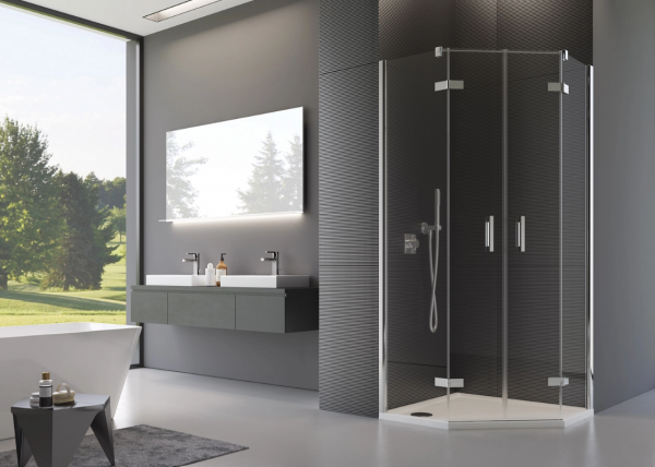 Ronal Sanswiss ścianka boczna do kabiny pięciokątnej 100,1-160x200 cm, szkło satyna, profile chrom PUT52SM11049