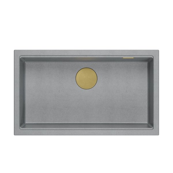 Quadron LOGAN 110 GraniteQ zlewozmywak silver stone 76x44x23,5 cm 1-komorowy wpuszczany z syfonem manualnym złoty HQD7644U5PVDG1I