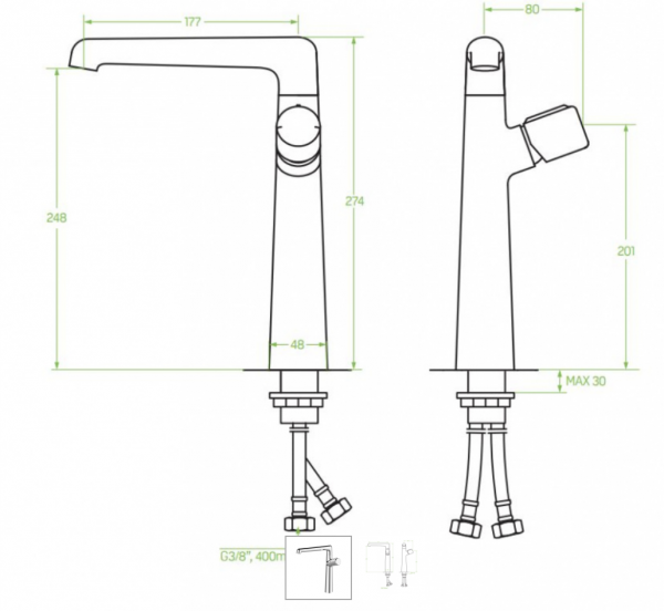 Laveo PRETTO Bateria zlewozmywakowa wysoka chrom BAO065D
