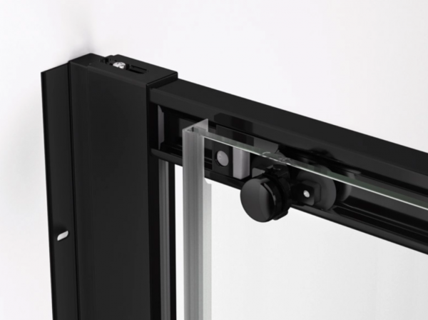 Ronal wejście narożne prawe z drzwiami rozsuwanymi, kabina asymetryczna 120x200 cm, szkło Durlux 200, profile BLACK LINE czarny mat TLSD1200622