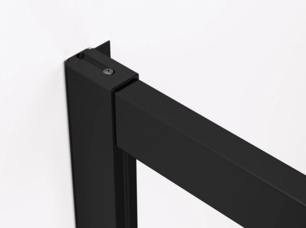 Ronal wejście narożne lewe na wymiar z drzwiami rozsuwanymi, kabina asymetryczna 60-90x0-200 cm, szkło przezroczyste, profile BLACK LINE czarny mat TLSGSM10607