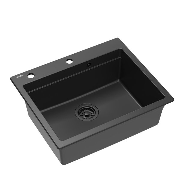 Quadron | KURT 110 | kuchenny zlewozmywak granitowy CZARNY mat | wymiary: 59,5 x 50 x 21,5 cm | akcesoria: syfon, dozownik, deska, Qmata | 1-komorowy wpuszczany | podbudowa szafki: od 60 cm HCQK5052BLMPC