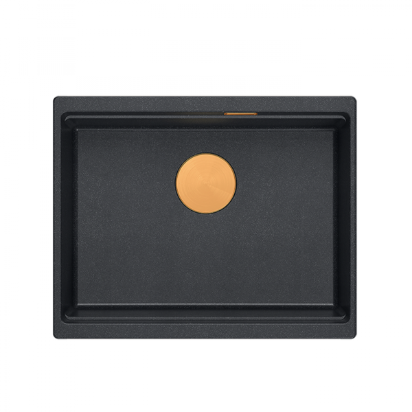 Quadron LOGAN 100 GraniteQ zlewozmywak black diamond 56x45x21,5 cm 1-komorowy podwieszany z syfonem manualnym miedziany HQJ6045U8PVDC1U