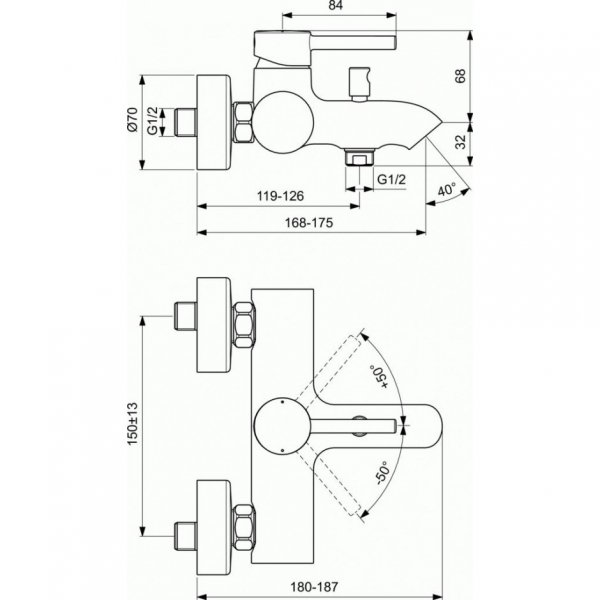Ideal Standard Ceraline bateria wannowa Czarny Mat BC199XG