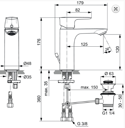 Ideal Standard Connect Air Bateria umywalkowa z korkiem srebro szczotkowane połysk A7053GN