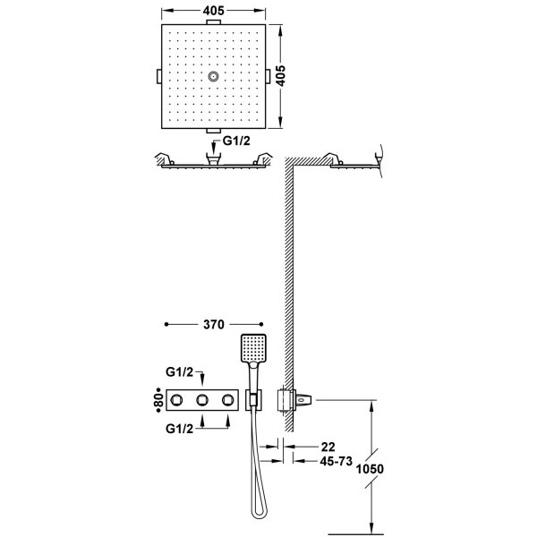 Tres B-SYSTEM Zestaw baterii termostatycznej podtynkowej 3-drożnej B-system prysznicowej-30725306NM