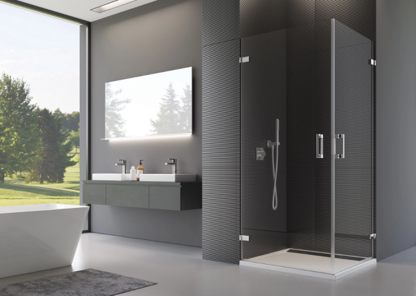 Ronal Sanswiss wejście narożne jednoczęściowe 40-100x0-200 cm, szkło pas satynowy poziomy, profile chrom PUE1GSM21051