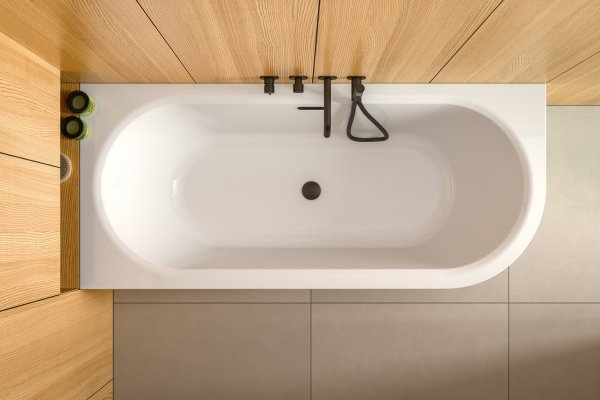 Besco Avita A-line wanna wolnostojąca 170 P + syfon klik-klak złoty z przelewem slim WAA170APZS