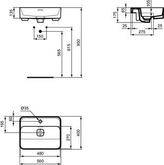 Ideal Standard Strada II umywalka 50x40 cm półblatowa prostokątna biała T299301