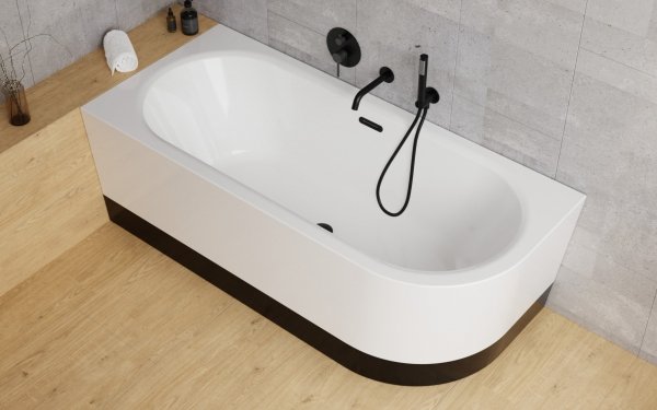 Besco Avita A-line wanna wolnostojąca 160 P + syfon klik-klak gun metal z przelewem slim WAA160APGS