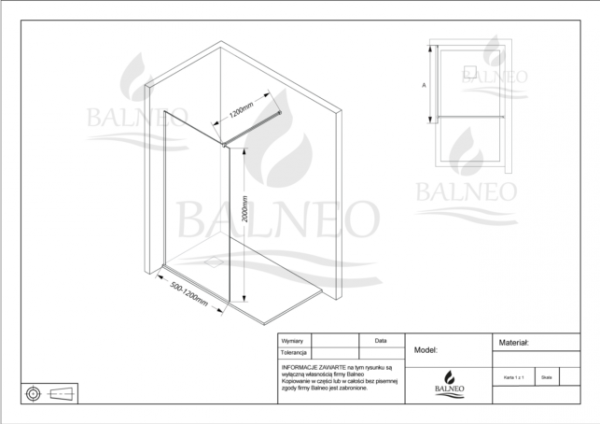 Balneo Ścianka prysznicowa Beira 60 x 200 cm transparentna 8 mm czarna K0101010110-2