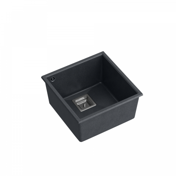 Quadron David 40 zlew granitowy 1-komora 42x42 cm black diamond/elementy stalowe HQD4242U8BS