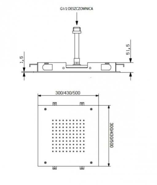 Trend Armatura Deszczownica sufitowa kwadratowa 50cm V11Q/50