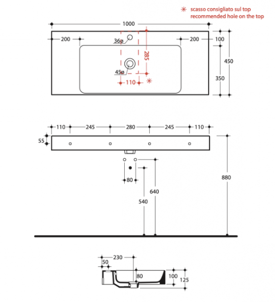 Kerasan 355030 CENTO umywalka 100X45 SOSP/z/o biały mat