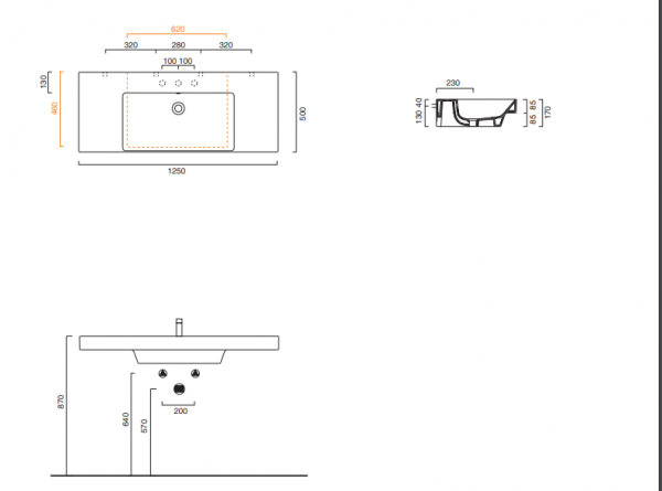 Catalano ZERO 125x50 umywalka b/o z symetryczną powierzchnią odkładczą 1125ZEUP00/0121260001