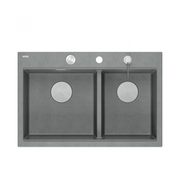 Quadron MARC 120 WORKSTATION GraniteQ zlewozmywak 2-komorowy 760*500*235 mm silver stone + syfon push to open + dozownik stal szcz.+ wkładka ociekowa+ Qmata +deska/ elementy stalowe HQC7650U5BS