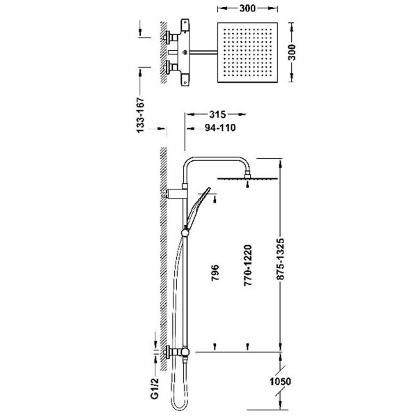 Tres OVER-WALL Zestaw baterii termostatycznej naściennej 2-drożnej prysznicowej 19038702AC