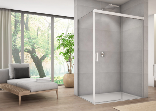 Ronal Sanswiss drzwi rozsuwane dwuczęściowe lewe 140,1-200x0-200 cm, szkło przezroczyste, profile WHITE LINE biały mat CAS2GSM20907