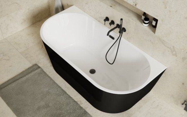 Besco Vica New B&amp;W wanna wolnostojąca czarno/biała 160 + klik-klak biały z przelewem slim WAS16VNBBI