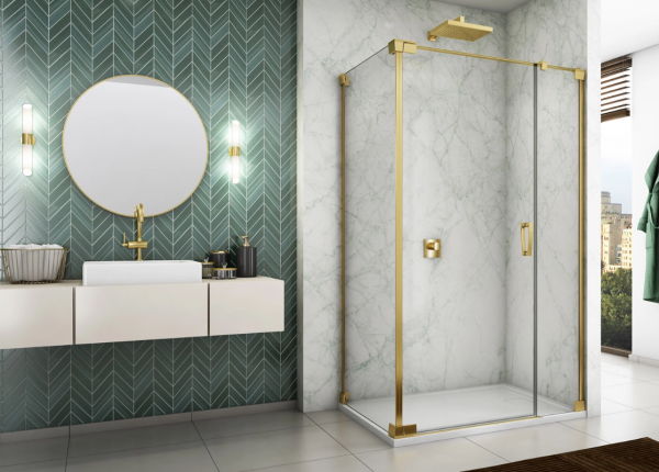 Ronal Sanswiss ścianka boczna 90,1-140x0-200 cm, szkło przezroczyste, profile GOLD LINE złoty CAT2SM21207