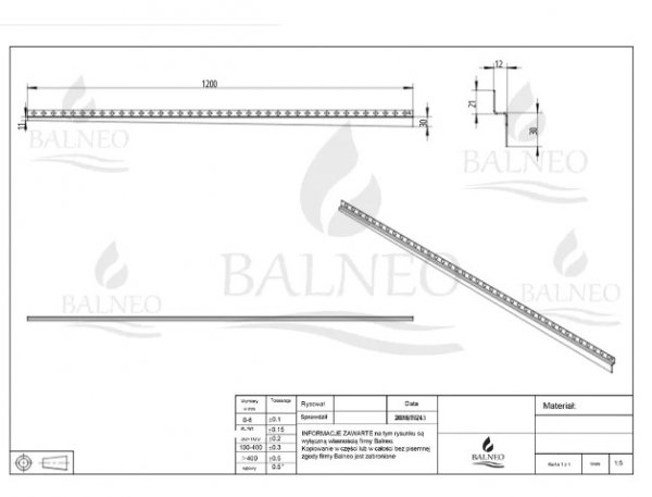 Balneo Listwa spadkowa przyścienna prawa 120 cm miedziana D0101040101-1