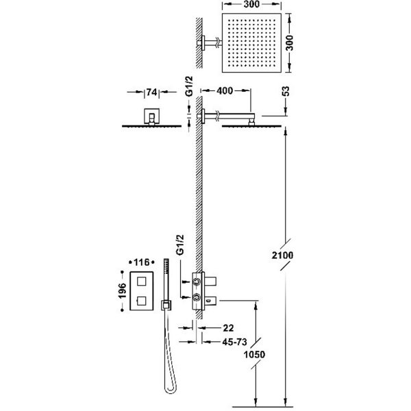 Tres THERM-BOX Zestaw baterii termostatycznej podtynkowej 2-drożnej Therm-box prysznicowej-00625004AC