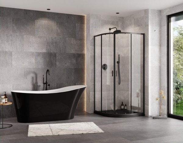 Besco Zarya Black kabina półokrągła 80 + brodzik Axim Stone Effect Black 80 ZBAXS80190