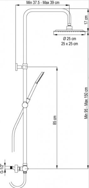 AQG System prysznicowy Nite z uchwytem Alpha zestaw prysznicowy natynkowy  Gun Metal 21NITC25ALA12