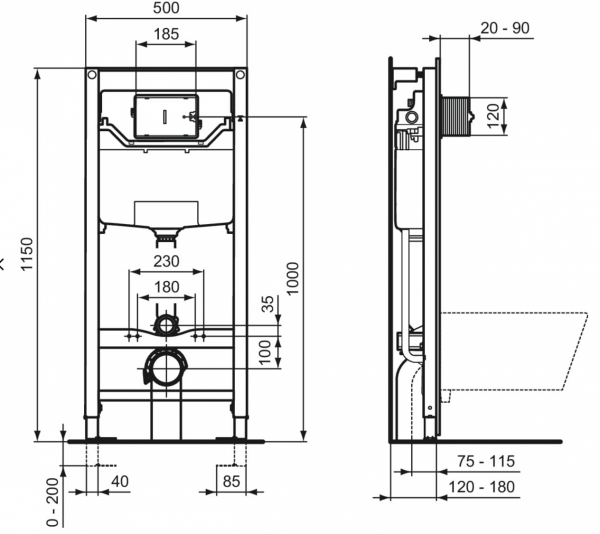 Ideal Standard ProSys Stelaż podtynkowy WC R020467 z przyciskiem R0459A5 Magnetic Grey PVD