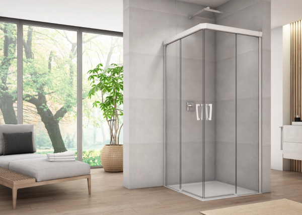 Ronal Sanswiss wejście narożne rozsuwane dwuczęściowe lewe 70-120x0-200 cm, szkło przezroczyste, profile WHITE LINE biały mat CAE2GSM10907
