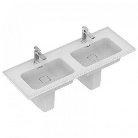 Ideal Standard Strada II Umywalka wisząca lub meblowa podwójna 124x46 cm z 2 otworami na baterie, biała T300501