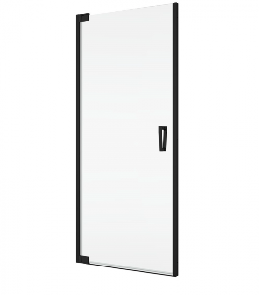 Ronal Sanswiss drzwi wahadłowe jednoczęściowe z profilem przyściennym, wejście narożne jednoczęściowe z profilem przyściennym 90x200 cm, szkło przezroczyste, profile BLACK LINE czarny mat CA1CD0900607