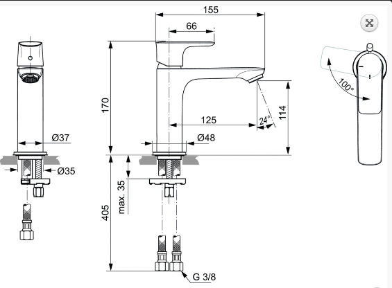 Ideal Standard Connect Air Bateria umywalkowa Blue Start bez korka srebro szczotkowane połysk A7016GN
