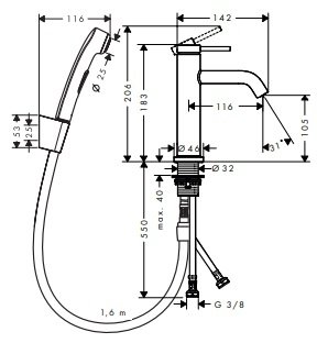 Hansgrohe Tecturis S Jednouchwytowa bateria umywalkowa 110 z główką Bidetta i wężem prysznicowym 160 cm 73211000 chrom