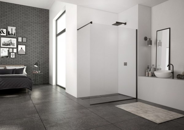 Ronal Sanswiss Easy Black Ścianka prysznicowa Walk-in 90x200 cm profile czarny mat szkło przezroczyste Aquaperle STR4P0900607