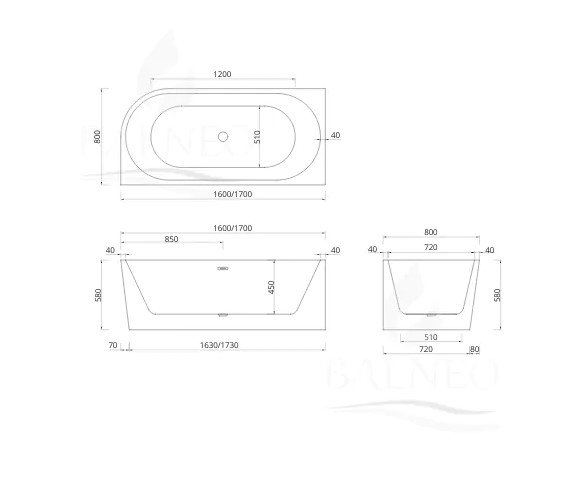 Balneo AVOLA wanna wolnostojąca narożna lewa 160 x 80 cm biała akrylowa z ramą ze stali nierdzewnej i 6 nóżkami stabilizującymi z przelewem i korkiem czarnym J0101030502-1