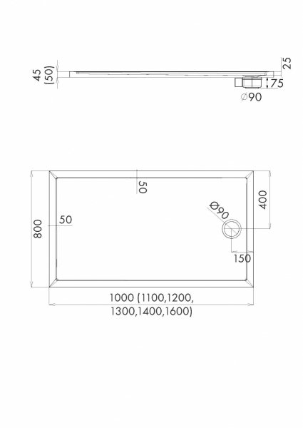 Schedline Brodzik akrylowy Sharper 80x100x4,5 cm, prostokątny z odpływem na krótszym boku, Gwarancja 7 lat 3S.S2P-80100