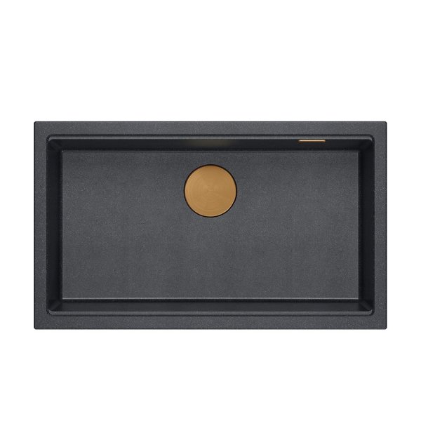 Quadron LOGAN 110 GraniteQ zlewozmywak black diamond 76x44x23,5 cm 1-komorowy podwieszany z syfonem manualnym miedziany HQD7644U8PVDC1U