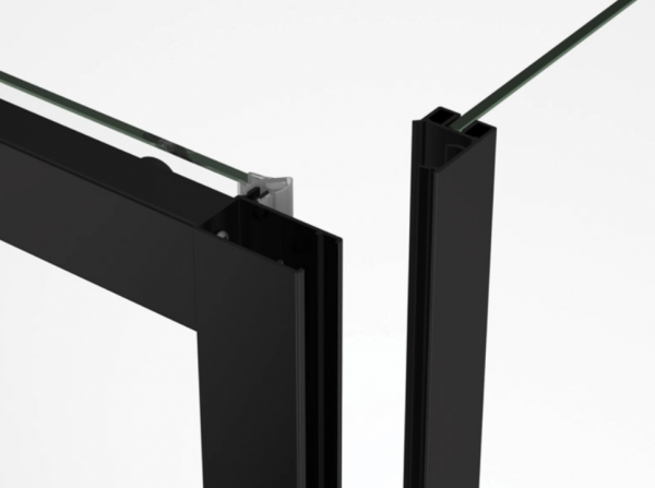 Ronal ścianka boczna na wymiar 25-80x0-200 cm, szkło przezroczyste, profile BLACK LINE czarny mat TOPF2SM10607