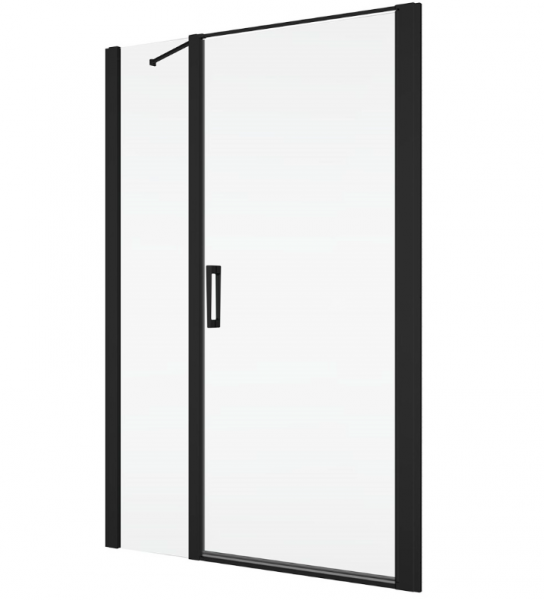 Ronal drzwi wahadłowe jednoczęściowe ze ścianką stałą w linii 130x200 cm, szkło przezroczyste, profile BLACK LINE czarny mat D22T31100300607