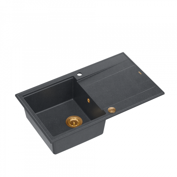 QUADRON EVAN 111 GraniteQ zlewozmywak z syfonem Push 2 Open 1-komorowy z/o (860x500x210) black diamond / elementy miedziane HCQE8650U8PVDC1P2O