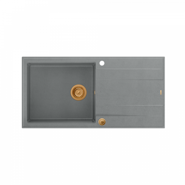 QUADRON EVAN 146 XL GraniteQ zlewozmywak z syfonem Push 2 Open 1-komorowy z/o (1000x500x210; kom. 420x480) silver stone / elementy miedziane HCQE10050U5PVDC1P2O