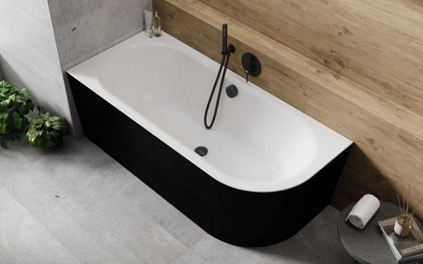 Besco Avita A-line B&amp;W wanna wolnostojąca czarno/biała 170 L + syfon czarny z napełnieniem przez przelew WAA17ABLCN