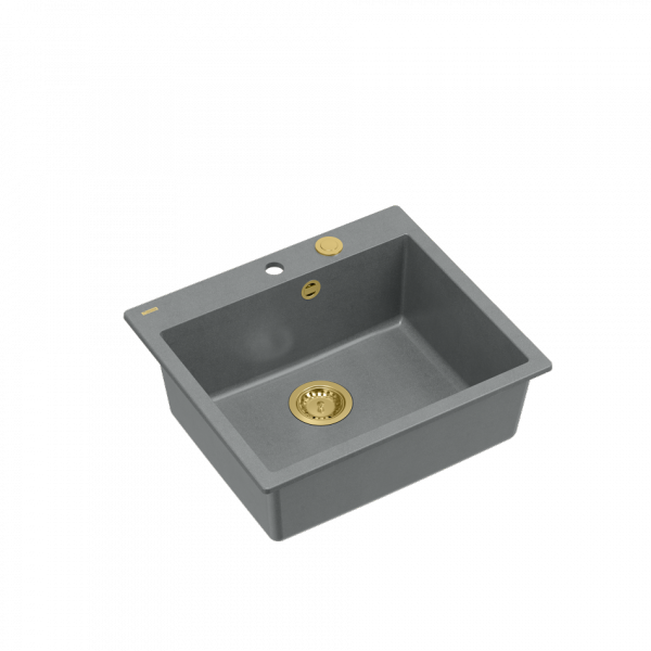 QUADRON MORGAN 110 GraniteQ zlew 1 komora silver stone/elementy złote 570x500x220  HB8304U5G1P2O